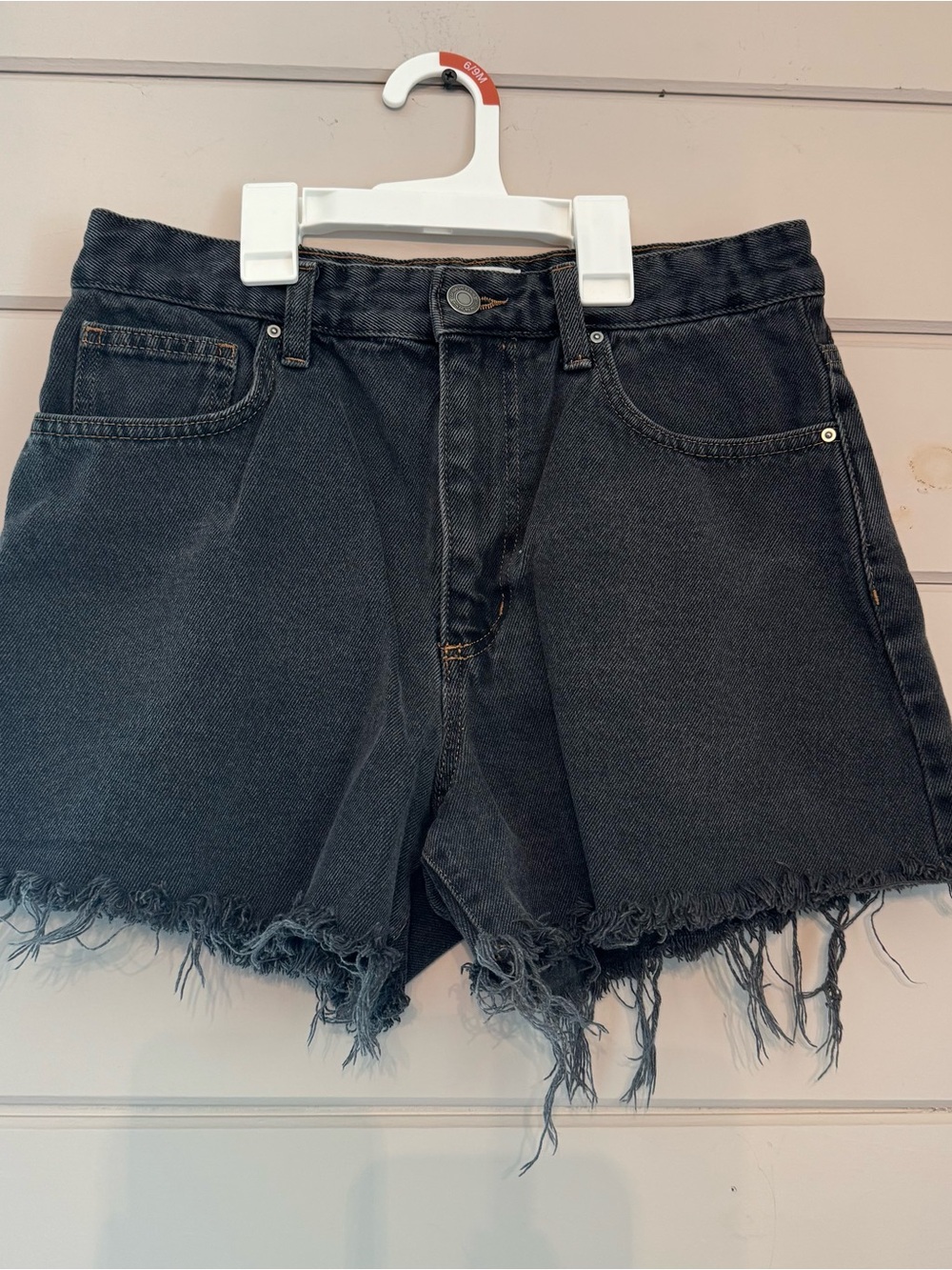 Cotton On Women's Black Frayed Hem Denim Shorts, High A Line
